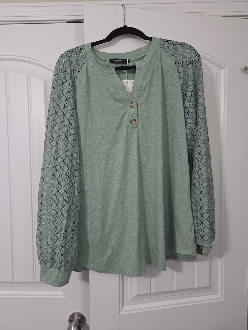Sage Green Long Sleeve With Crotcheted Sleeves